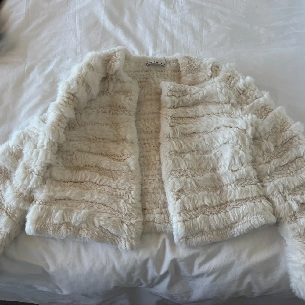 Alice + Olivia Plush Faux Fur Jacket in Beige - Picture 2 of 5